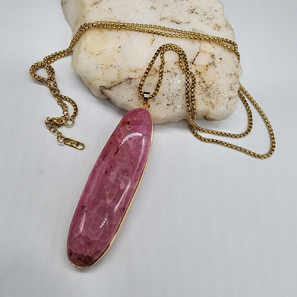 Johnny Was Nugget Agate Large Chunky Stone 14K Gold Plated Chain - Picture 16 of 17